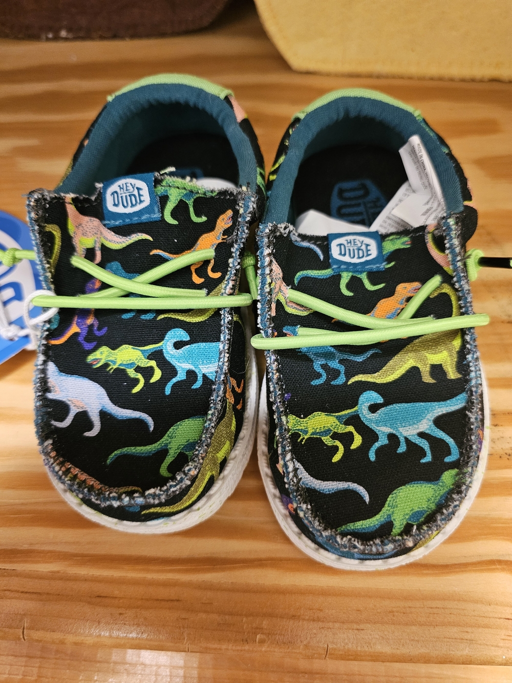 Hey Dude Kids Black Dino Print Slip-On Sneakers with Lime Laces